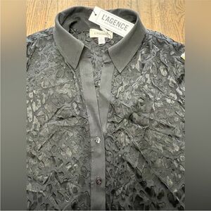 L’AGENCE lace button down top blouse collar black cheetah print lace size XS NWT
